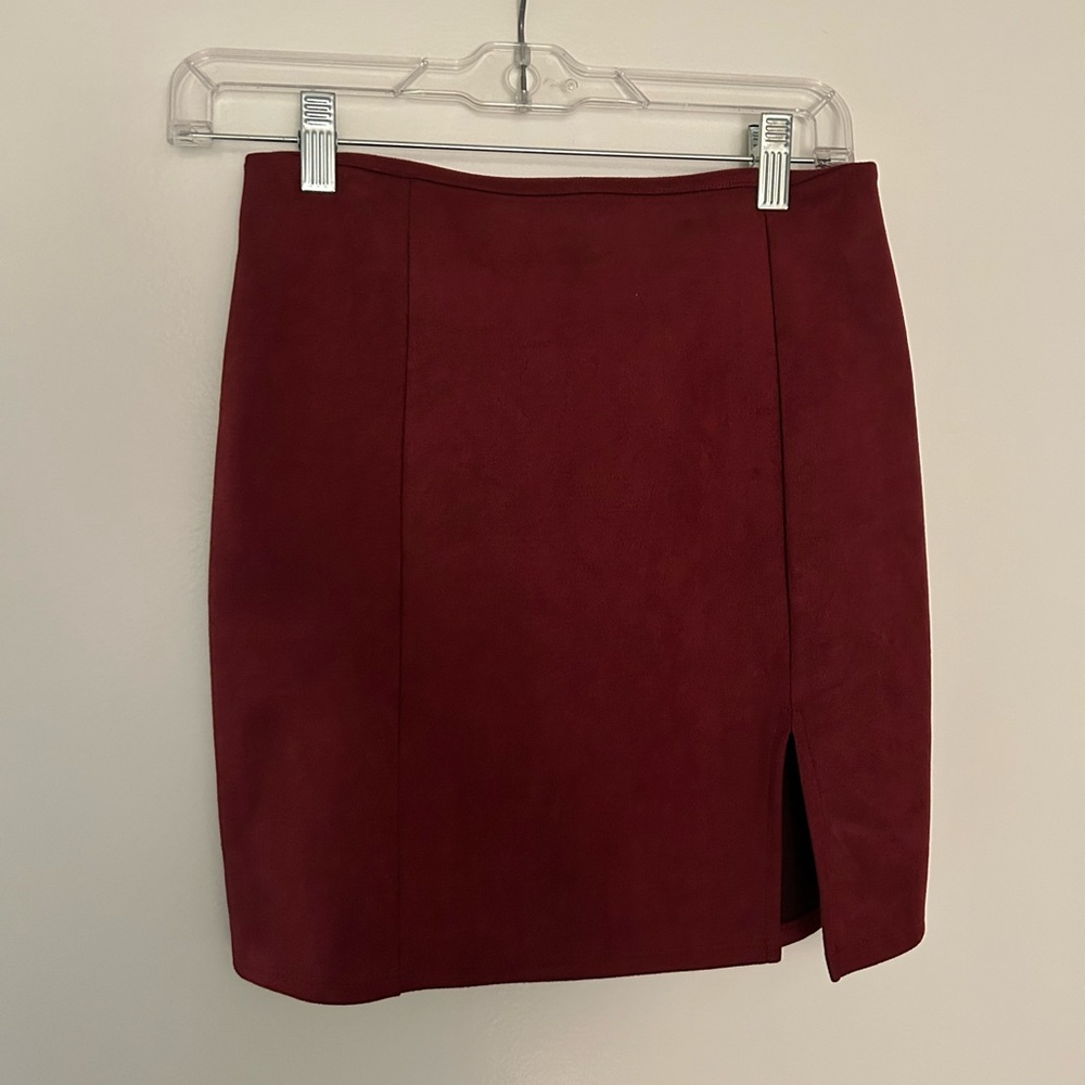 Maroon suede mini skirt
